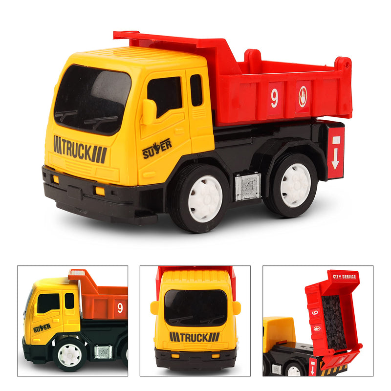 TOYZONE Friction Powered Mini Truck Series | Made in India | Friction Powered Toy | Unbreakable City Service Truck | Pull Back | Push & Go Crawling Toys (City Service Truck Dumper)