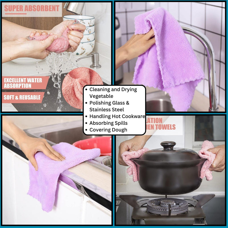 SynSo Kitchen Clothes for Cleaning 8 Pcs Reusable Wash Cloths Microfiber Lint Free Soft Absorbent Best Dish Cloths Utensils Mirror Eyeglass Gas Stove Pack - 25 cm