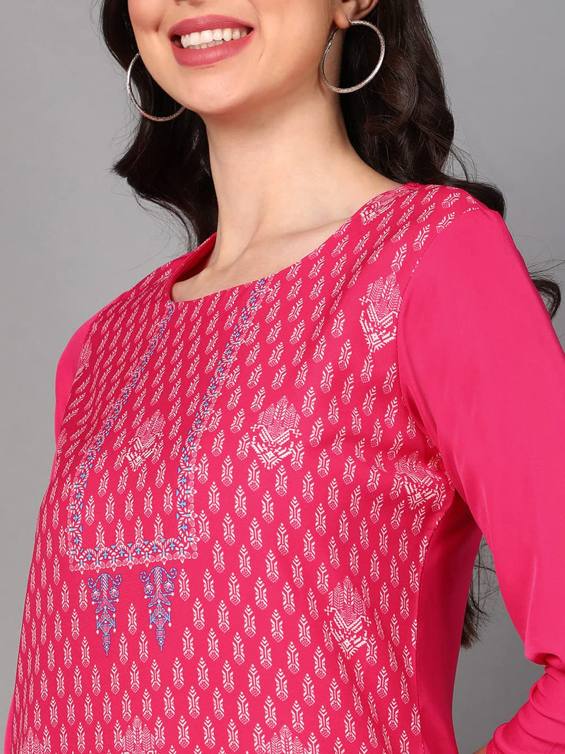 Vaamsi Women's Crepe Ethnic Motifs Printed Straight Kurta (VPK1676_Pink_L)