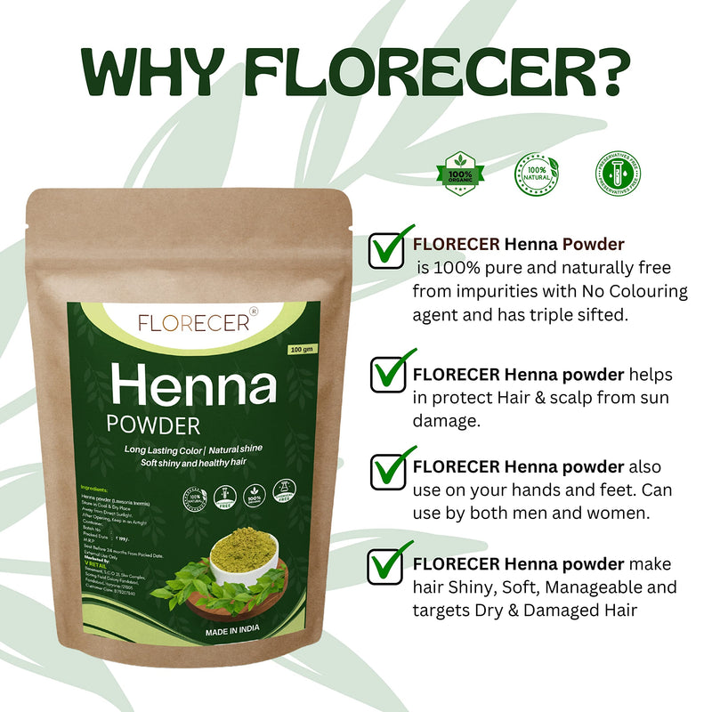 Florecer Indigo Powder Organic For Hair + Florecer Henna Powder For Hair | Mehandi | Henna and Indigo Powder Combo | Hair Colour | Men And Women- Each 100 Grams