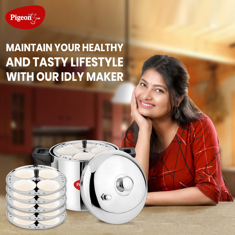 Pigeon Stainless Steel Idly Maker 6 Plates Compatible with Induction and Gas Stove