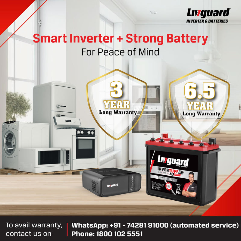 Livguard LG900 | 800 VA/12V Inverter | IT 1578TT 150 Ah Battery | 78 Months Warranty | Inverter and Battery Combo for Home and Office | Free Installation