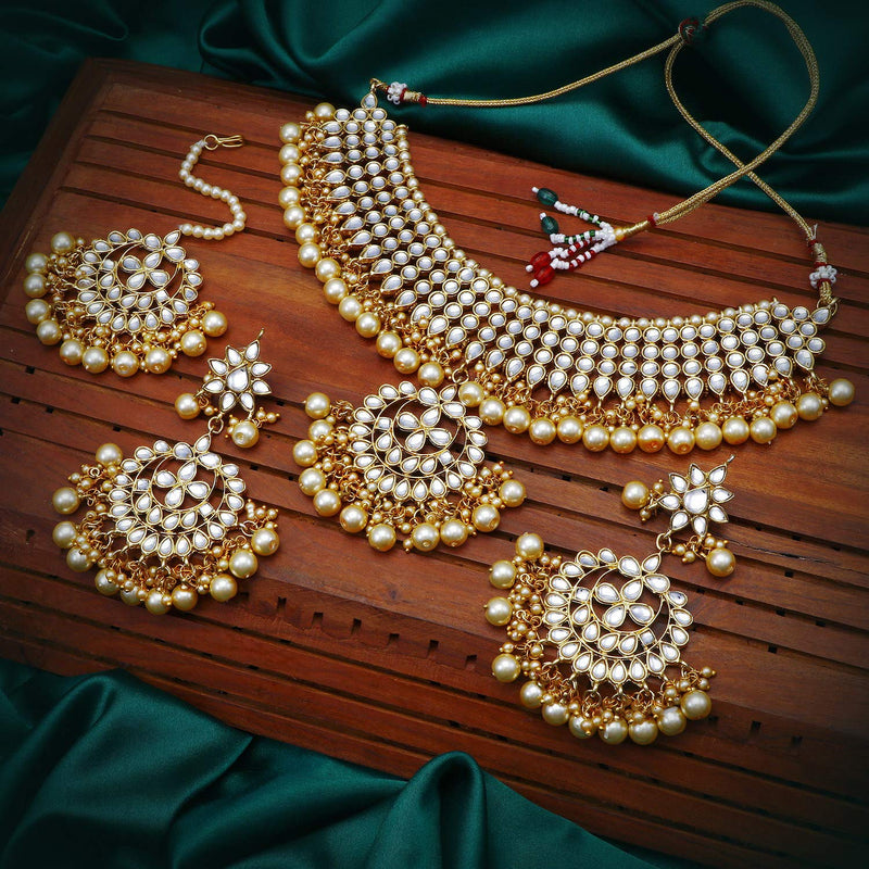 Sukkhi Trendy Kundan Gold Plated Wedding Jewellery Pearl Choker Necklace Set for Women (N73544)