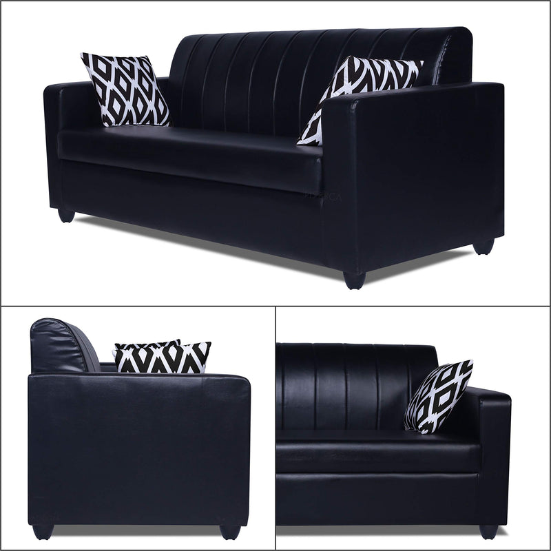 Adorn India Rio Highback Leatherette 5 Seater 3-1-1 Sofa Set (Black)