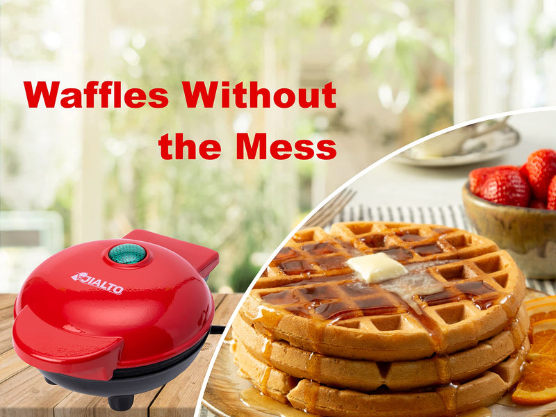 BONIRY Mini Waffle Maker 4 Inch- 350 Watts: Stainless Steel Non-Stick Electric Iron Machine for Individual Belgian Waffles, Pan Cakes, Paninis or Other Snacks (Tangy Red)