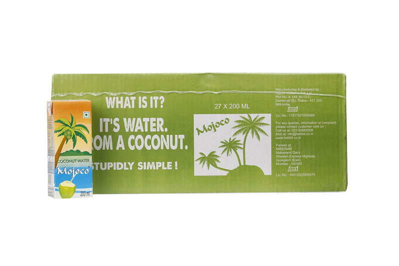 MOJOCO - Tender Coconut Water (27x200ml) | Pure and Raw Coconut Water | Enriched with Vitamins & Minerals | No Artificial Flavors, Fragrance, Sugar Additives, or Sweeteners | Nariyal Pani On-The-Go