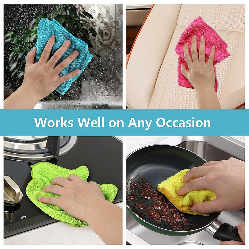 HOMEXCEL Microfiber Cleaning Cloth - 12 Pack (40cm x 40cm) - Kitchen Towels, Car Wash Cloth (Green, Blue, Yellow, Red).