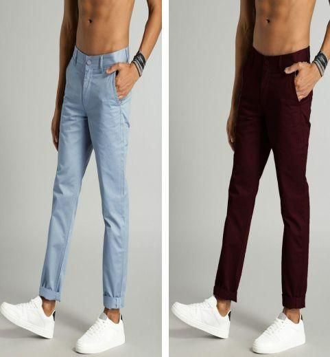 Cotton Solid Slim Fit Casual Chinos Pack Of 2