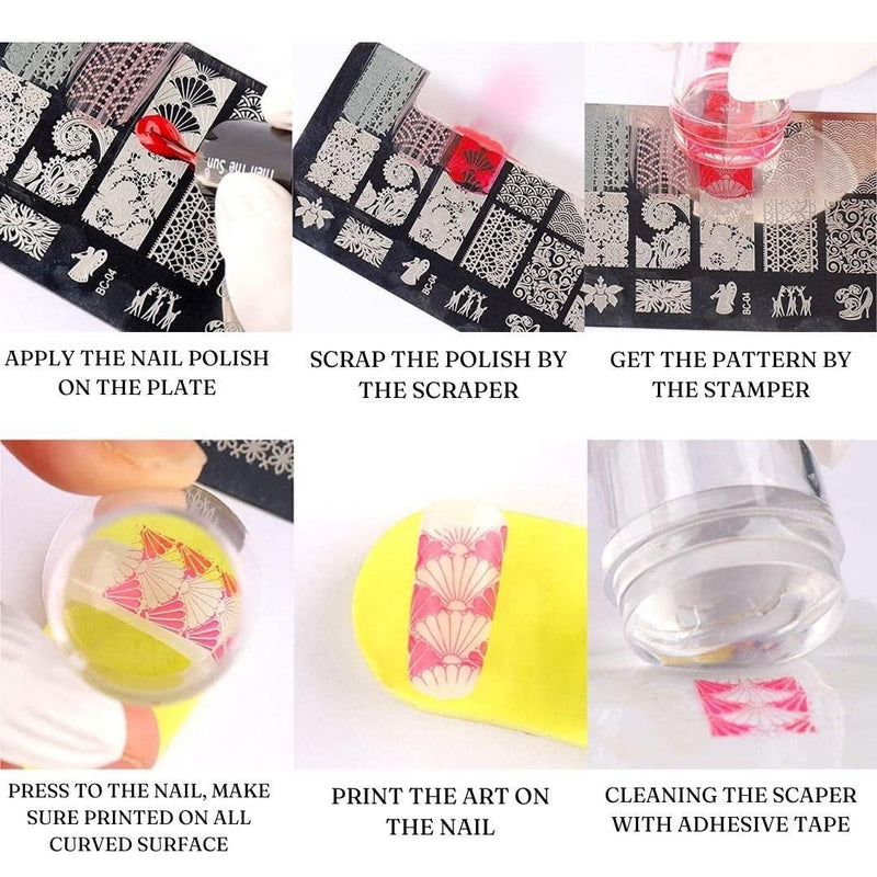 Nail Art Stamper Kit With French Nail Stampers, Nail Scrapers And Stamper Heads Replacement