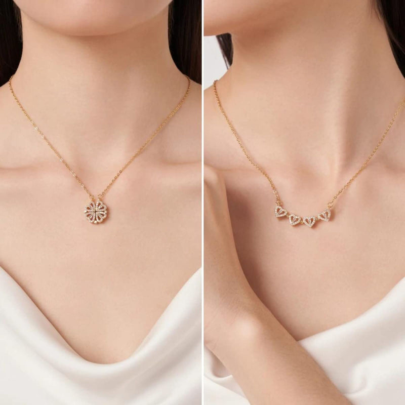 Hot Selling Four Love Hearts Pendant Necklace Gold Plated Stainless Steel  Diamond Leaf Clover Heart Necklaces