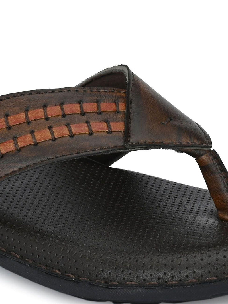 BUCIK Men's Brown Synthetic Leather Slip-On Casual Slipper/Flip Flop