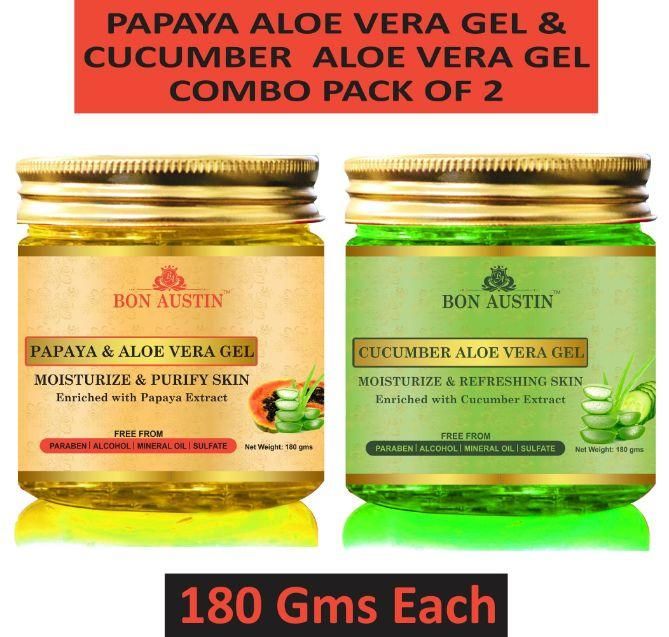 Bon Austin Papaya Aloe Vera & Cucumber Aloe Vera Face Gel (Pack Of 2)