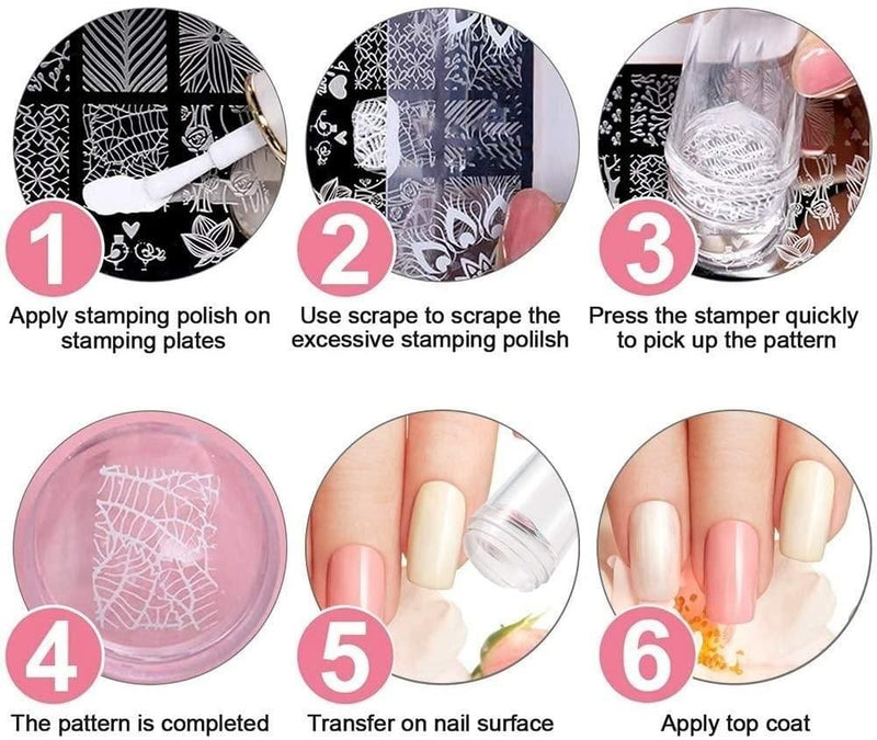 Nail Stamping Plate With Nail Silicone Stamper & Dotting Tools For Nail Art