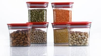 Containers- New Kit Kat Premium Quality Square Shaped Air Tight Containers Storage Jar 600ml (pack Of 6)