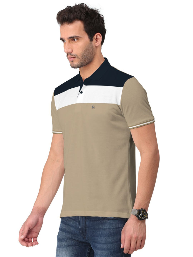 Bullmer Cotton Blend Color Block Half Sleeves Regular Fit Poly Neck T-shirt (plus Size)