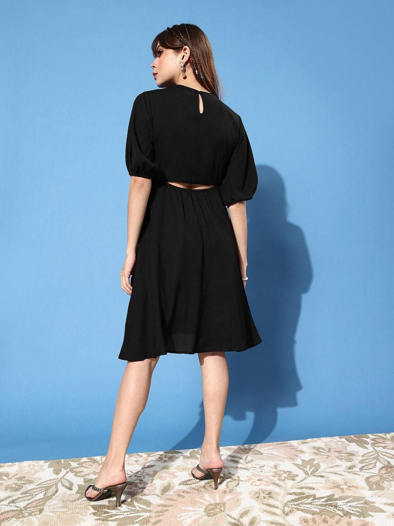 Style Quotient Women  Black Waist Cutout Crepe Dress