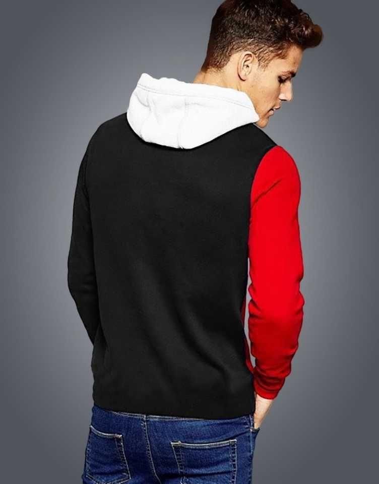 Cotton Blend Color Block Full Sleeves Hooded T-Shirt