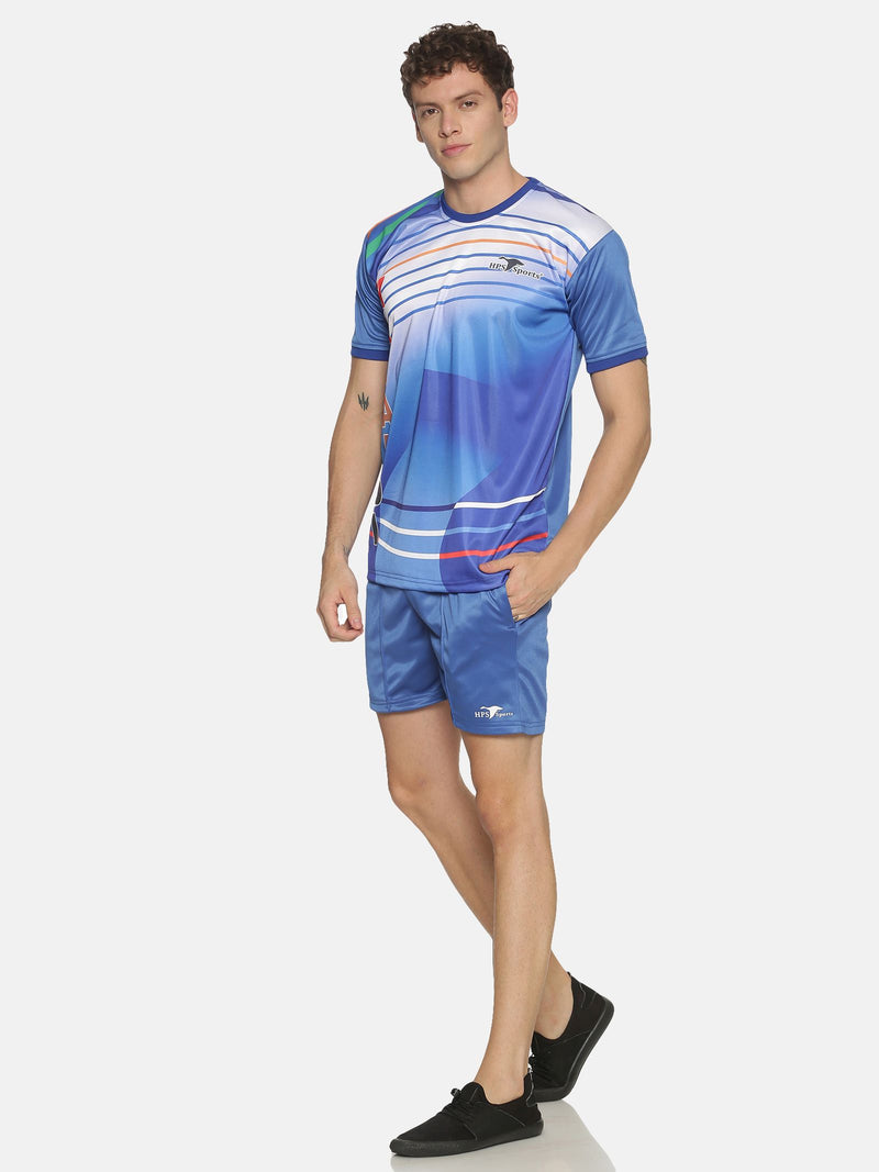 Cotton Printed Half Sleeves Regular Fit Mens Sport T-Shirt With Shorts