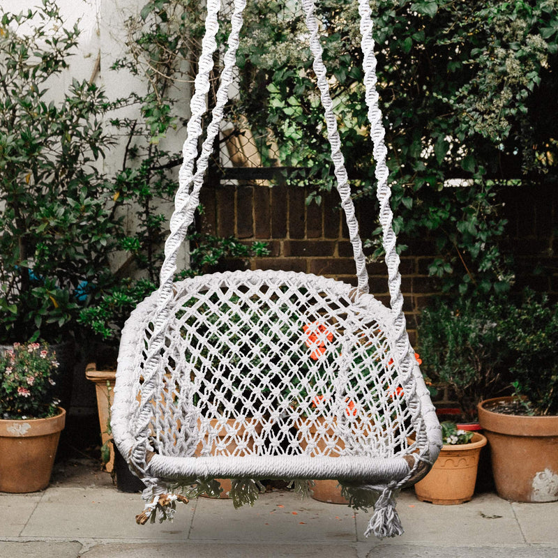 Halder Jute Regular Indoor Outdoor D Shape Hanging Swing Chair (Cotton, White, 150 * 65 * 72 cm)