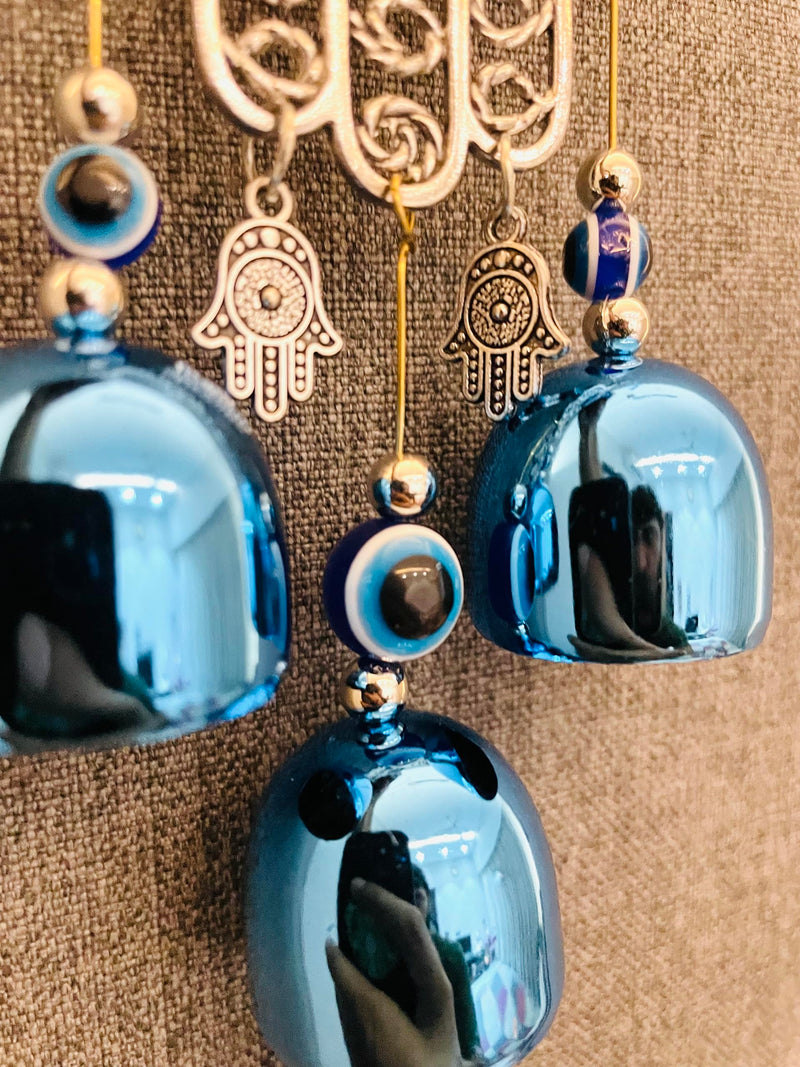 WS Evil Eye Wind Chime 3 Bells for Home & Office - Brings Positive Vibes & Removes Negative Energy | Evil Eye Wall Hanging | Evil Eye Wind Chime | Evil Eye 3 Bells