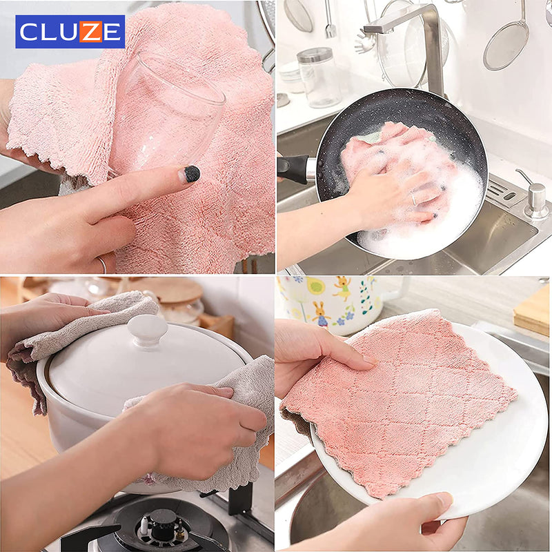 CLUZE  Microfiber Cleaning Cloth, Kitchen Towels, Double-Sided Microfiber Towel Lint Free Highly Absorbent Multi-Purpose Dust and Dirty Cleaning Supplies for Kitchen Car Cleaning