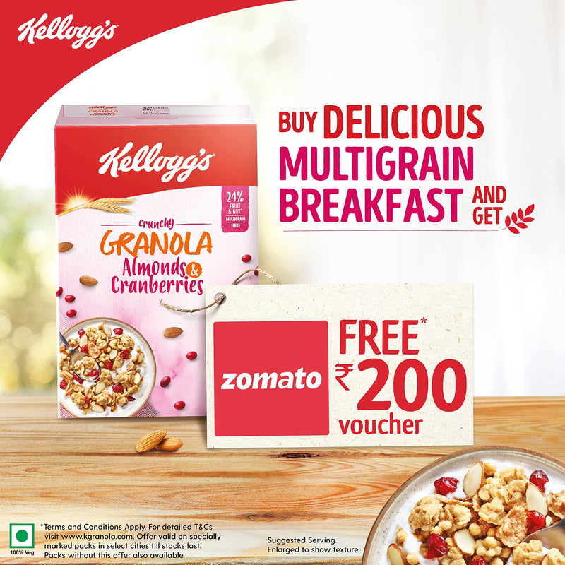 Kellogg's Crunchy Granola Almonds and Cranberries, 460 g | Breakfast Cereal | Multigrain Flakes