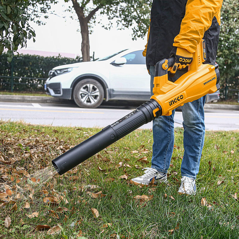 INGCO 20V Leaf Blower Cordless, Brushless Electric Leaf Blower Lightweight with Variable Speed for Lawn Care Dust Weeds Debris Snow (with Battery and Charger) CABLI20028-PACK