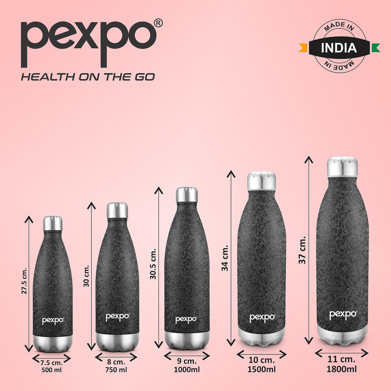 Pexpo Stainless Steel 24 Hrs Hot and Cold Vacuum Insulated ISI Certified Flask, 500ml, Black, Set of 1, Electro | Double Wall Flask | BPA Free | Office | School | Home | Kitchen | Travel | Hiking