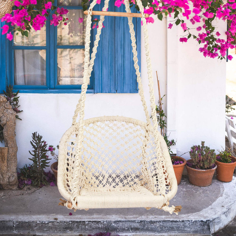 Halder Jute Regular Indoor Outdoor D Shape Hanging Swing Chair (Cotton, White, 150 * 65 * 72 cm)