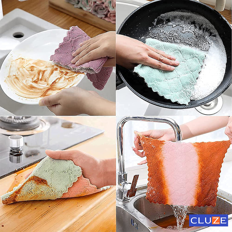 CLUZE  Microfiber Cleaning Cloth, Kitchen Towels, Double-Sided Microfiber Towel Lint Free Highly Absorbent Multi-Purpose Dust and Dirty Cleaning Supplies for Kitchen Car Cleaning