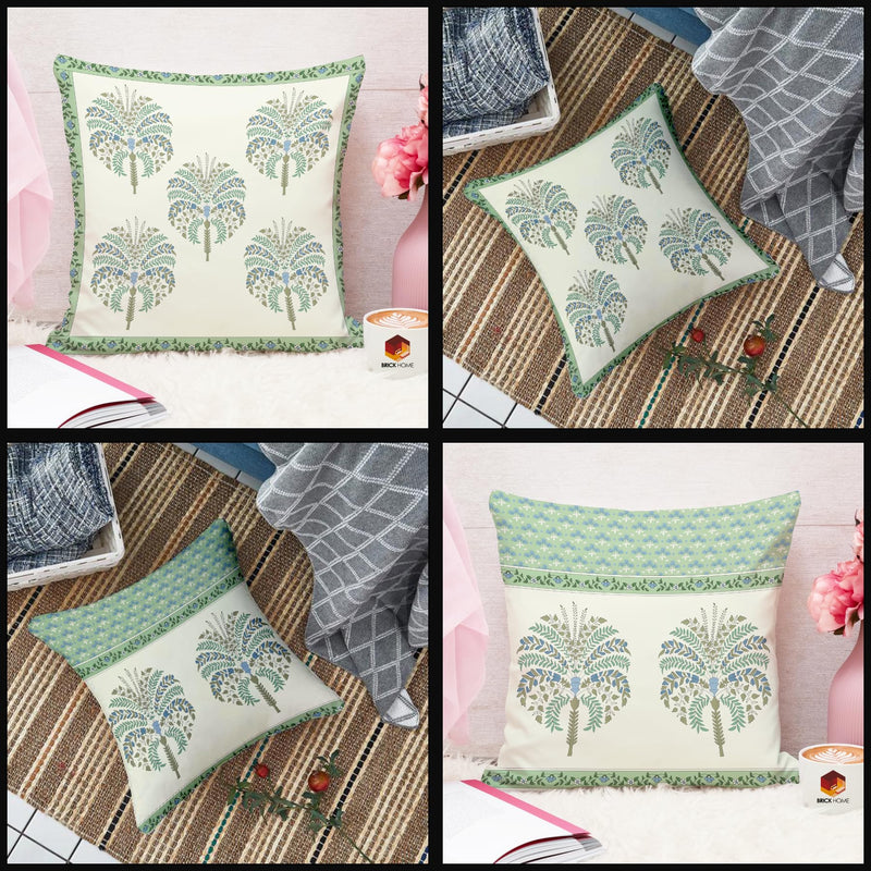 BRICK HOME Printed Home Decor Poly Cotton Cushion Covers Set of 5 (16 X 16 Inches) (White)