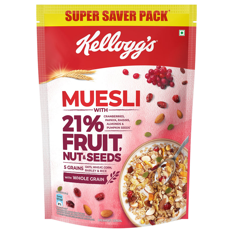 Kellogg's Muesli with 21% Fruit, Nut & Seeds, 750g Pack & Granola Almonds & Cranberries 140g