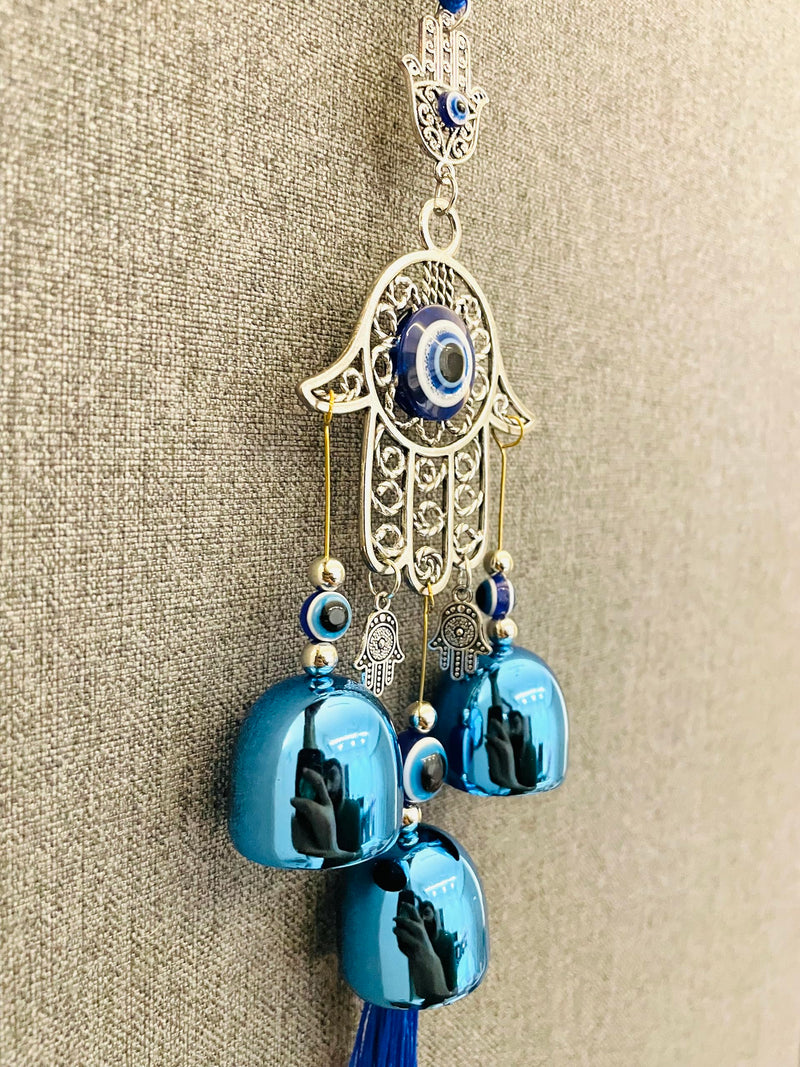 WS Evil Eye Wind Chime 3 Bells for Home & Office - Brings Positive Vibes & Removes Negative Energy | Evil Eye Wall Hanging | Evil Eye Wind Chime | Evil Eye 3 Bells