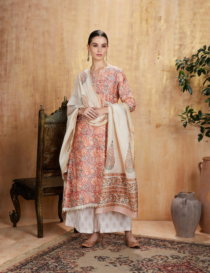 Amazon Brand - Myx Women's Silk Blend Salwar Suit (AW23-MYX-MRVL-SKD-01_SANGANERI Peach_M)