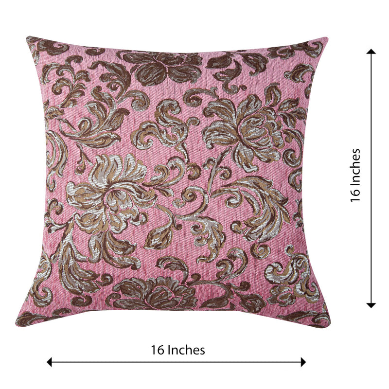 Cazimo Jacquard Floral Cushion Covers - Set of 5, 16 * 16 Inches, (Baby Pink)