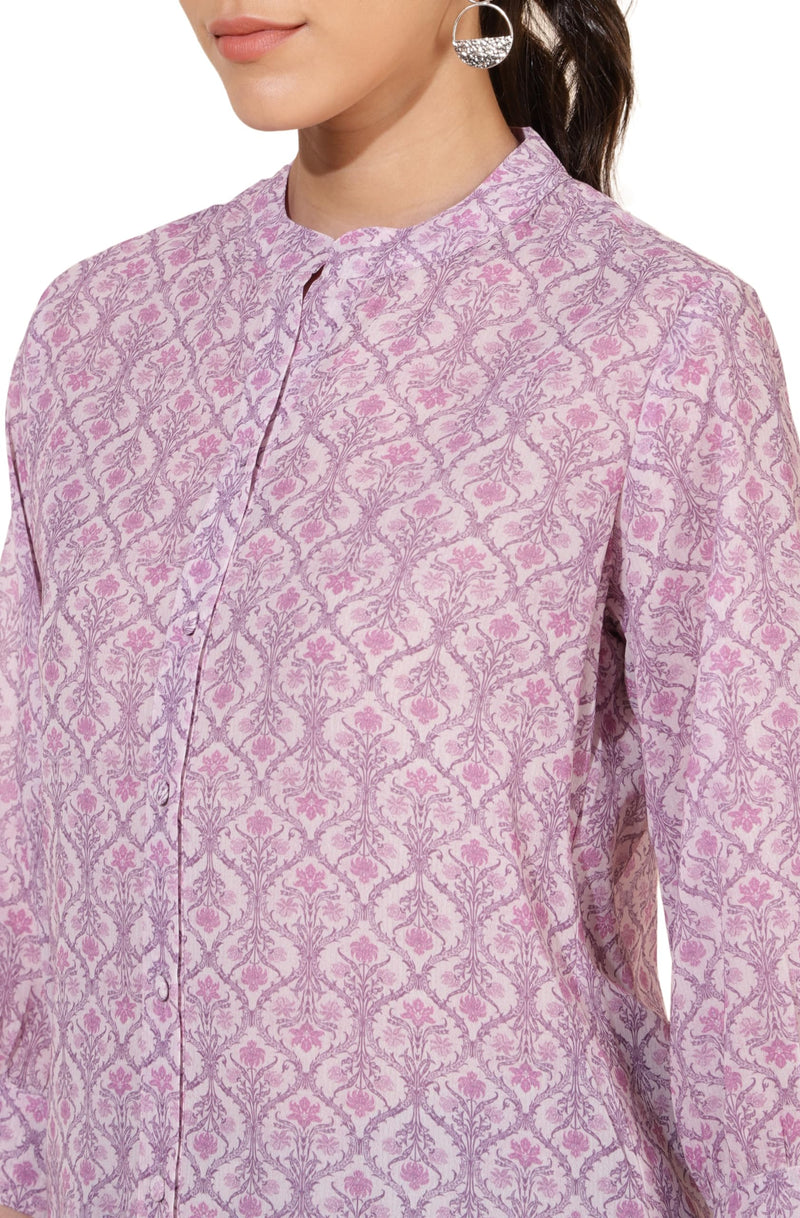 Janasya Women's Light Pink Georgette Floral Printed Regular Tunic(JNE4329-TU-M)