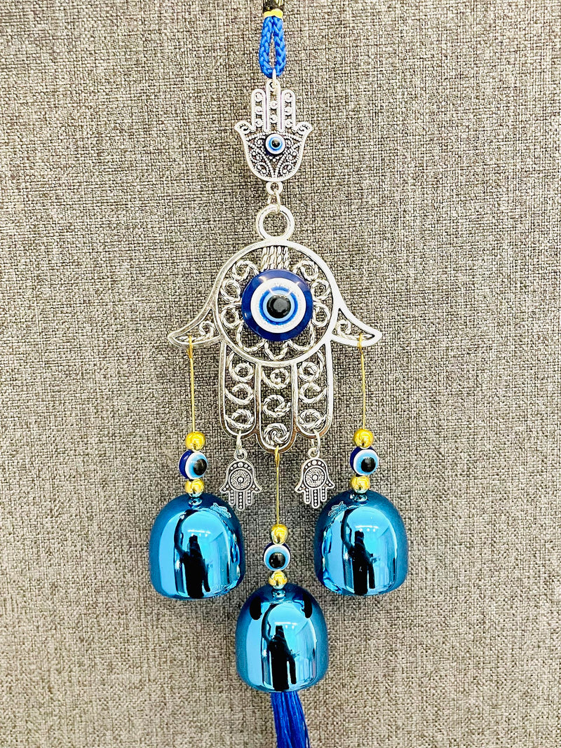 WS Evil Eye Wind Chime 3 Bells for Home & Office - Brings Positive Vibes & Removes Negative Energy | Evil Eye Wall Hanging | Evil Eye Wind Chime | Evil Eye 3 Bells