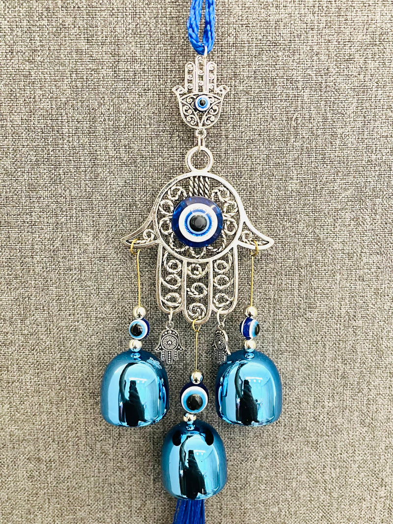 WS Evil Eye Wind Chime 3 Bells for Home & Office - Brings Positive Vibes & Removes Negative Energy | Evil Eye Wall Hanging | Evil Eye Wind Chime | Evil Eye 3 Bells