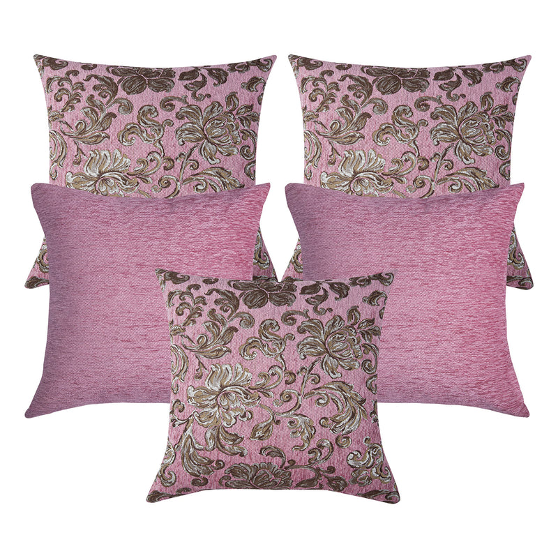 Cazimo Jacquard Floral Cushion Covers - Set of 5, 16 * 16 Inches, (Baby Pink)