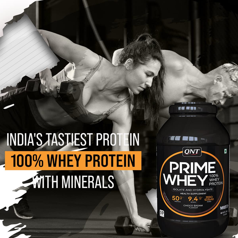 QNT Prime Whey, 100% Whey Protein With Whey Isolate & Hydrolysate | 2kg | 60 Servings | 50g Protein, 11.3g Bcaa, Zero Sugar