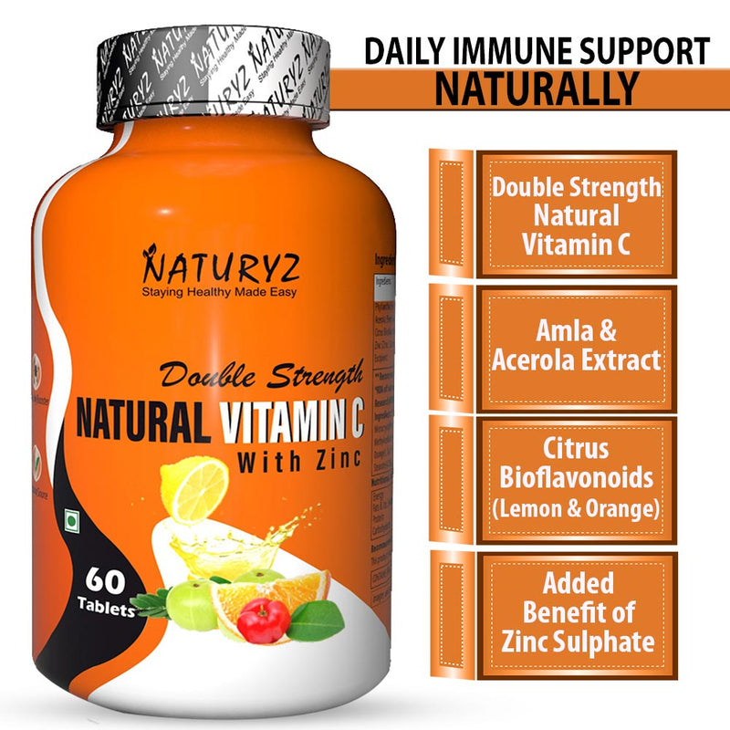 Naturyz Double Strength Natural Vitamin C With Zinc Supplement 60 Tablets