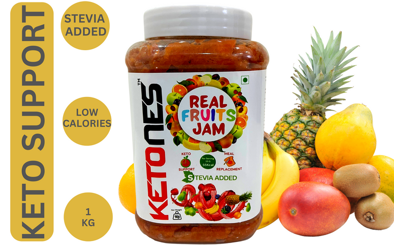 Ketones Organic Mixed Fruit Jam 1kg, Stevia Added With Real Fruits, Organic And Keto Support, Low Calories, Best Meal Replacement