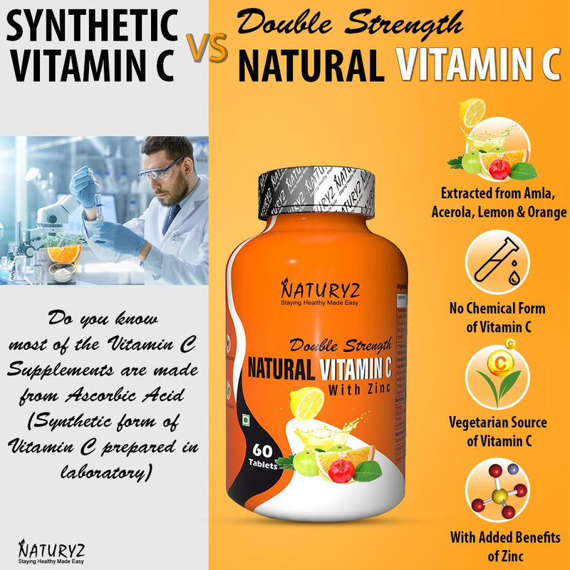 Naturyz Double Strength Natural Vitamin C With Zinc Supplement 60 Tablets