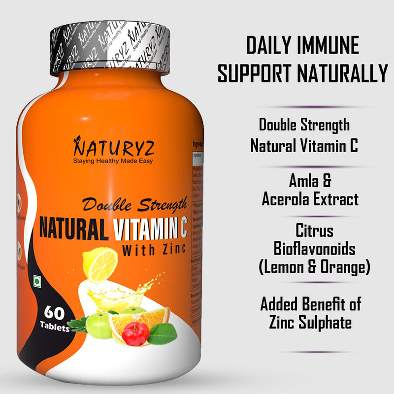 Naturyz Double Strength Natural Vitamin C With Zinc Supplement 60 Tablets